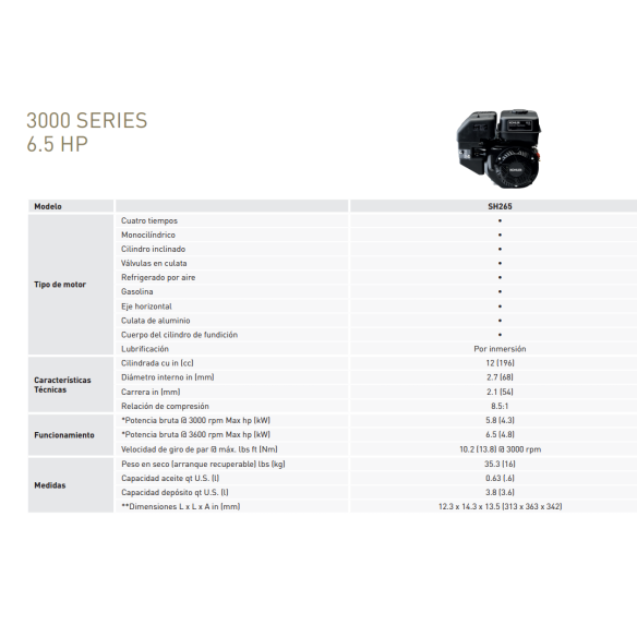 FOLGA-KOHLER SH265 MOTOR VIRABREQUIM 0,75" ROSQUEADO
