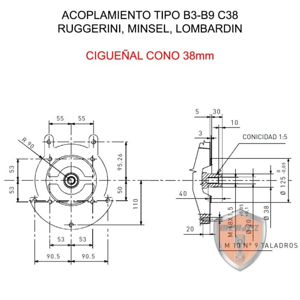 ALTERNADOR SINCRO 3000RPM TRIFASICO 13,5KVA ACOPLAMIENTO CONO 38 (TIPO LOMBARDINI, RUGGERINI, MINSEL)