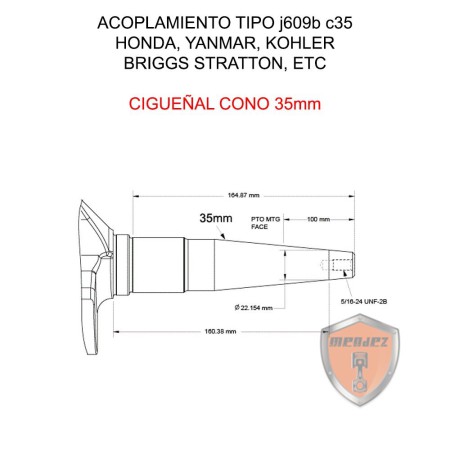 ALTERNADOR SINCRO 3000RPM MONOFASICO 12KVA ACOPLAMIENTO J609B CONO 35MM (TIPO KOHLER, HONDA) CON AVR