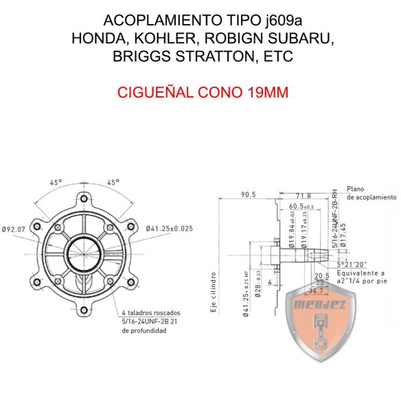 ALTERNATEUR SYNCHREUX 3000RPM MONOPHASÉ 3,5KVA COUPLAGE J609 CÔNE 19MM (KOHLER, TYPE HONDA)