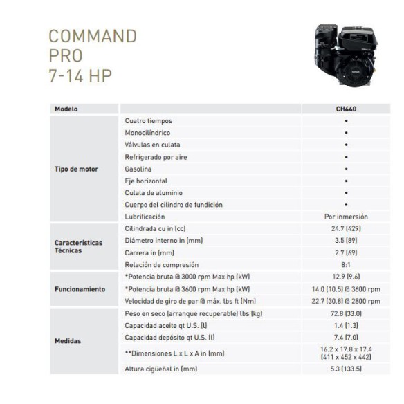 MOTEUR KOHLER CH440 POUR GROUPE GÉNÉRATEUR DÉMARRAGE ÉLECTRIQUE
