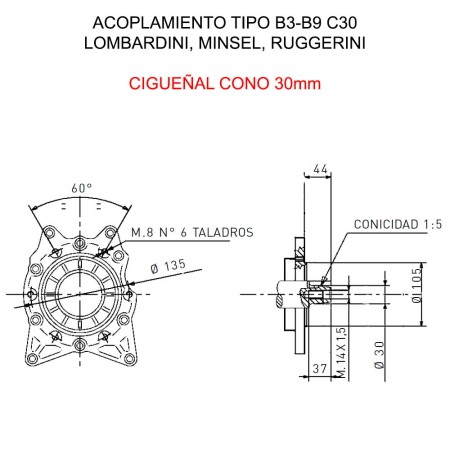 MOTOR MINSEL M600 (RF140) VIRABREQUIM PARTIDA ELÉTRICA 30mm