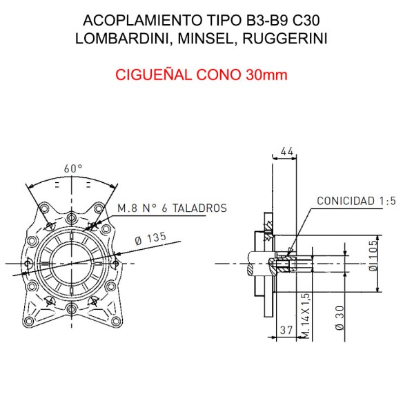 MOTOR MINSEL M600 (RF140) CIGUEÑAL 30mm ARRANQUE ELECTRICO